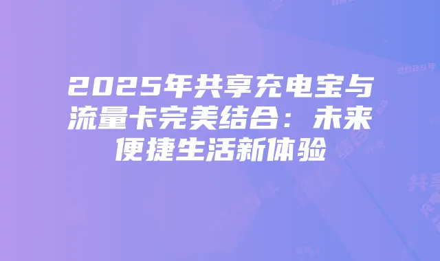 2025年共享充电宝与流量卡完美结合:未来便捷生活新体验