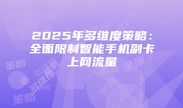 2025年多维度策略:全面限制智能手机副卡上网流量