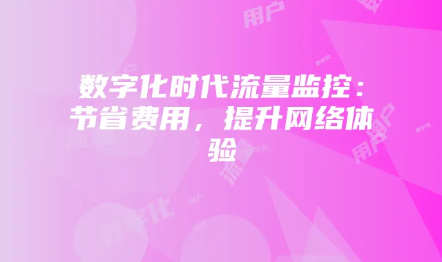 数字化时代流量监控：节省费用，提升网络体验