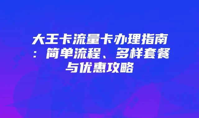 大王卡流量卡办理指南：简单流程、多样套餐与优惠攻略