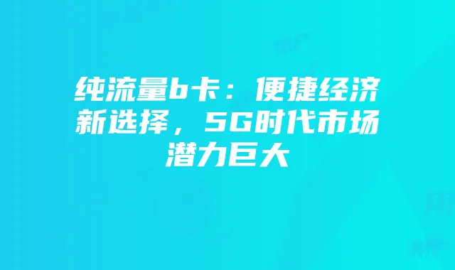 纯流量b卡：便捷经济新选择，5G时代市场潜力巨大