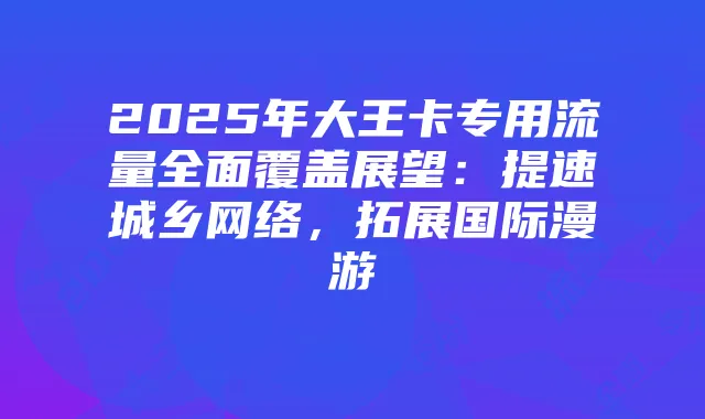 2025年大王卡专用流量全面覆盖展望：提速城乡网络，拓展国际漫游