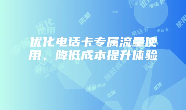 优化电话卡专属流量使用,降低成本提升体验