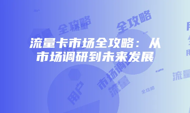 流量卡市场全攻略：从市场调研到未来发展