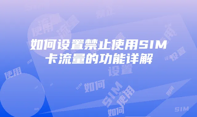 如何设置禁止使用SIM卡流量的功能详解