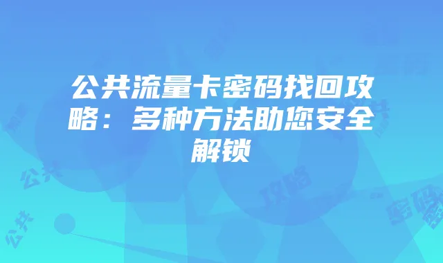 公共流量卡密码找回攻略：多种方法助您安全解锁