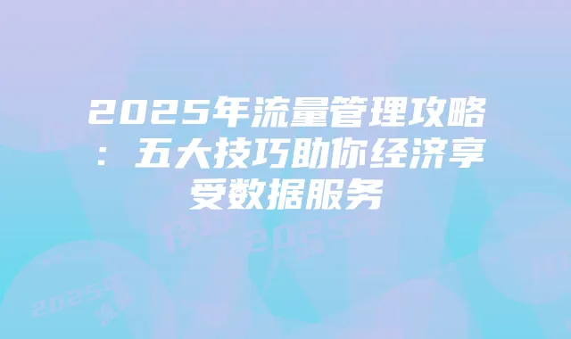 2025年流量管理攻略:五大技巧助你经济享受数据服务