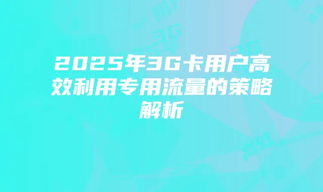 2025年3G卡用户高效利用专用流量的策略解析