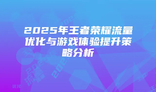 2025年王者荣耀流量优化与游戏体验提升策略分析