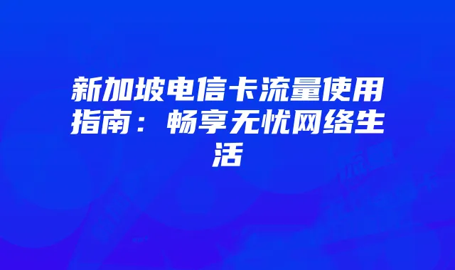 新加坡电信卡流量使用指南：畅享无忧网络生活