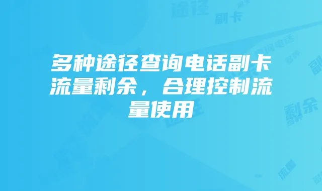 多种途径查询电话副卡流量剩余,合理控制流量使用