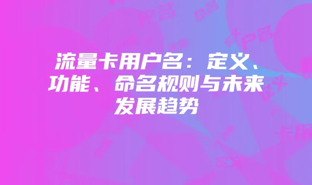 流量卡用户名：定义、功能、命名规则与未来发展趋势