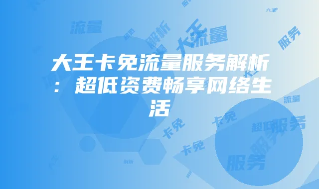 大王卡免流量服务解析：超低资费畅享网络生活