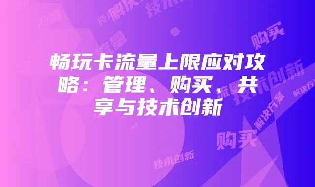 畅玩卡流量上限应对攻略:管理、购买、共享与技术创新