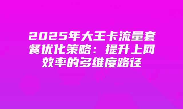 2025年大王卡流量套餐优化策略:提升上网效率的多维度路径