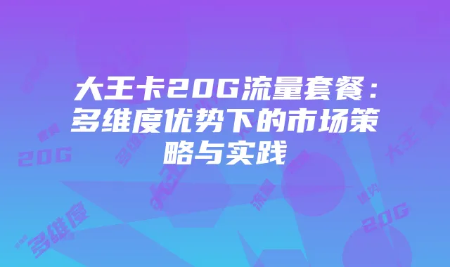 大王卡20G流量套餐:多维度优势下的市场策略与实践