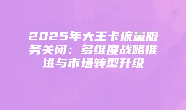 2025年大王卡流量服务关闭:多维度战略推进与市场转型升级