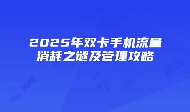 2025年双卡手机流量消耗之谜及管理攻略