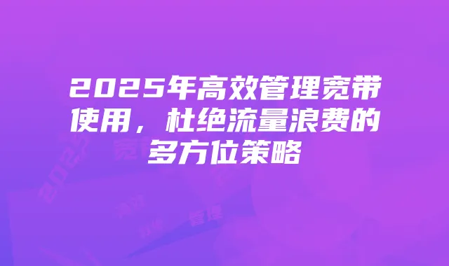 2025年高效管理宽带使用,杜绝流量浪费的多方位策略