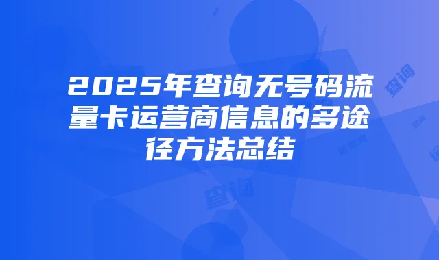 2025年查询无号码流量卡运营商信息的多途径方法总结