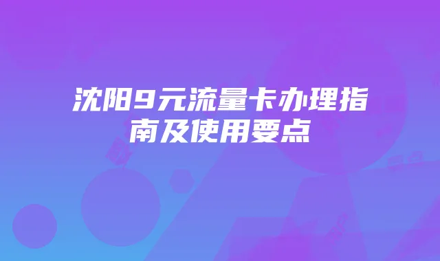 沈阳9元流量卡办理指南及使用要点