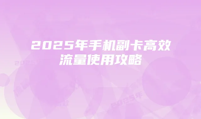 2025年手机副卡高效流量使用攻略