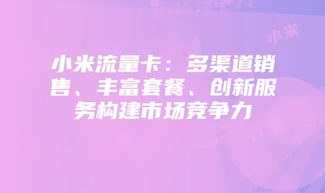 小米流量卡：多渠道销售、丰富套餐、创新服务构建市场竞争力