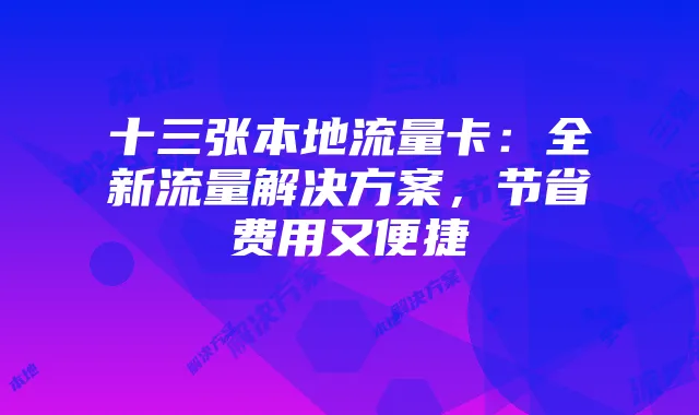 十三张本地流量卡：全新流量解决方案，节省费用又便捷