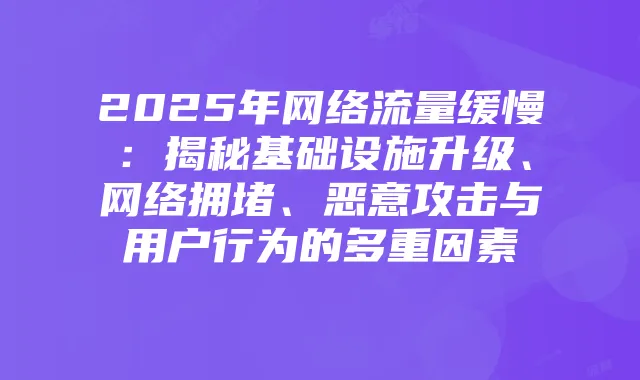 2025年网络流量缓慢:揭秘基础设施升级、网络拥堵、恶意攻击与用户行为的多重因素
