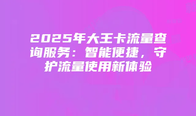 2025年大王卡流量查询服务:智能便捷,守护流量使用新体验