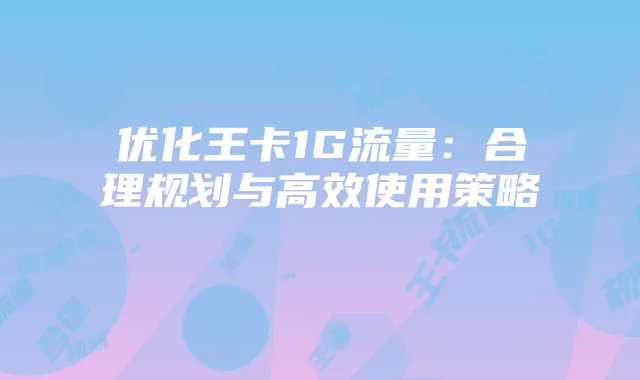 优化王卡1G流量:合理规划与高效使用策略