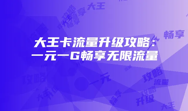 大王卡流量升级攻略:一元一G畅享无限流量