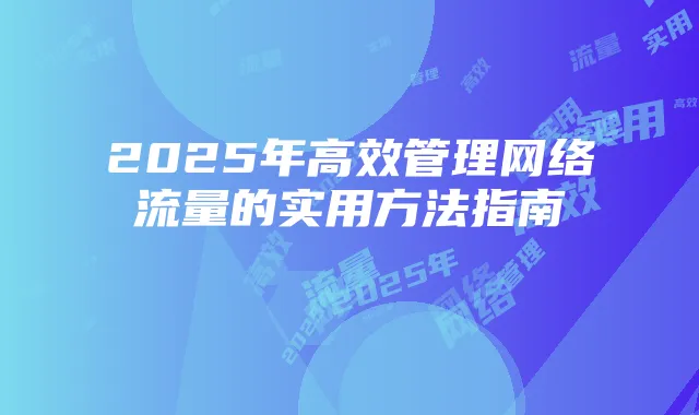 2025年高效管理网络流量的实用方法指南