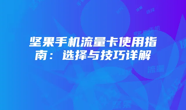 坚果手机流量卡使用指南：选择与技巧详解