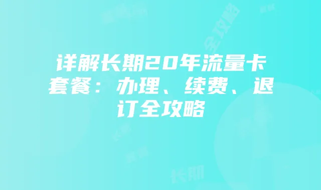 详解长期20年流量卡套餐:办理、续费、退订全攻略