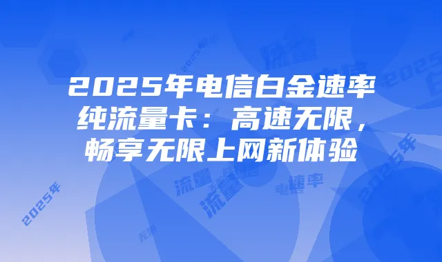 2025年电信白金速率纯流量卡：高速无限，畅享无限上网新体验