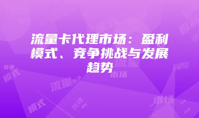 流量卡代理市场：盈利模式、竞争挑战与发展趋势