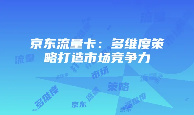 京东流量卡:多维度策略打造市场竞争力