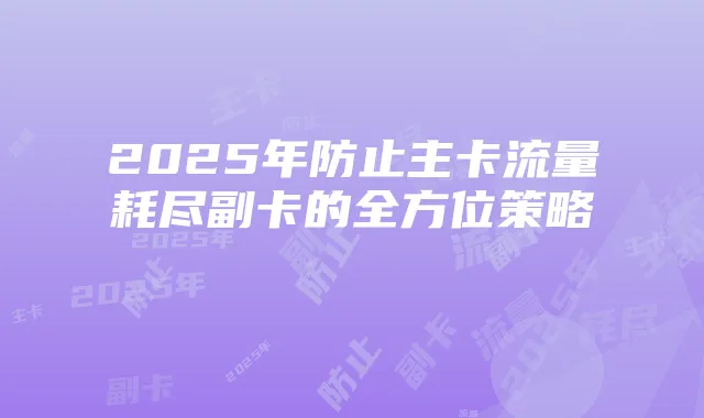 2025年防止主卡流量耗尽副卡的全方位策略