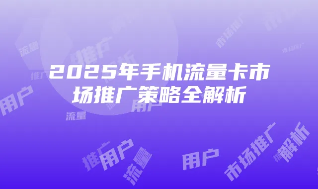 2025年手机流量卡市场推广策略全解析