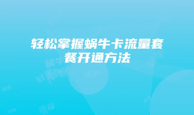 轻松掌握蜗牛卡流量套餐开通方法