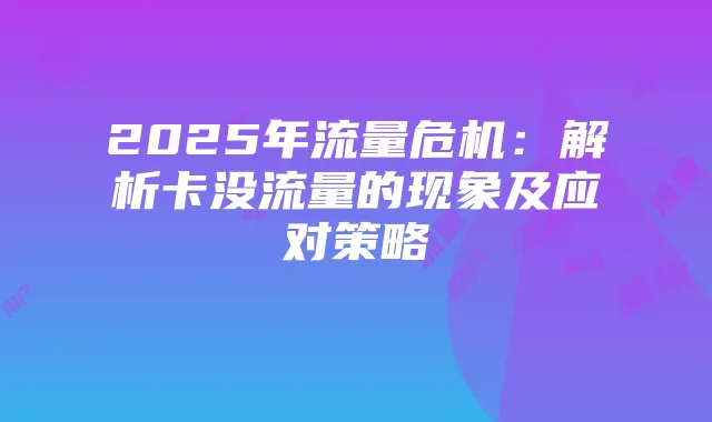 2025年流量危机：解析卡没流量的现象及应对策略