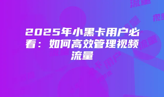 2025年小黑卡用户必看:如何高效管理视频流量