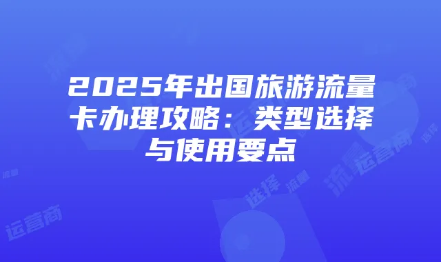 2025年出国旅游流量卡办理攻略：类型选择与使用要点