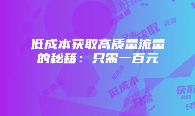 低成本获取高质量流量的秘籍：只需一百元
