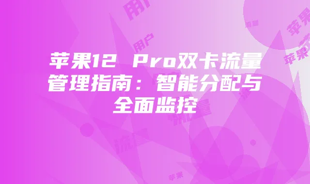 苹果12 Pro双卡流量管理指南:智能分配与全面监控