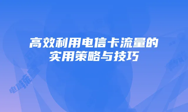 高效利用电信卡流量的实用策略与技巧