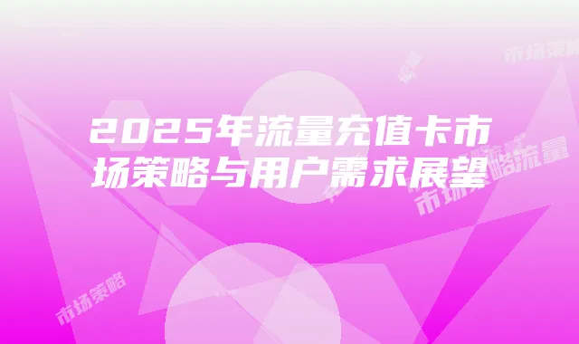 2025年流量充值卡市场策略与用户需求展望