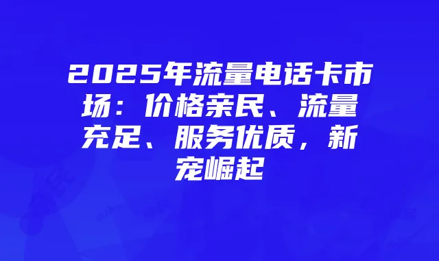 2025年流量电话卡市场:价格亲民、流量充足、服务优质,新宠崛起