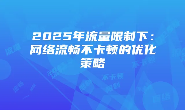2025年流量限制下:网络流畅不卡顿的优化策略